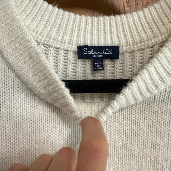 Splendid Frayed Hem Cotton Blend White Cream Sweater Size Medium - Picture 3 of 4